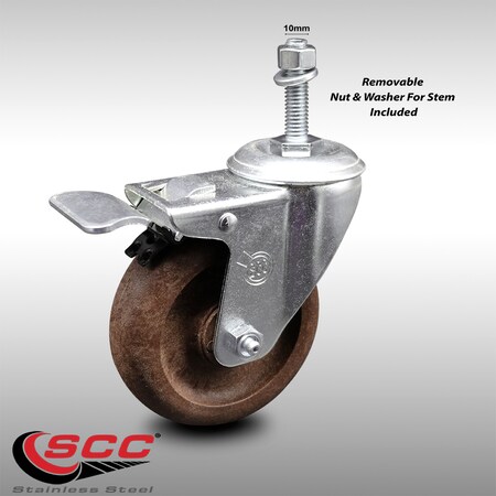 Service Caster 4 Inch SS High Temp Glass Filled Nylon 10mm Stem Caster Total Lock Brake SCC SCC-SSTSTTL20S414-GFNSHT-M1015